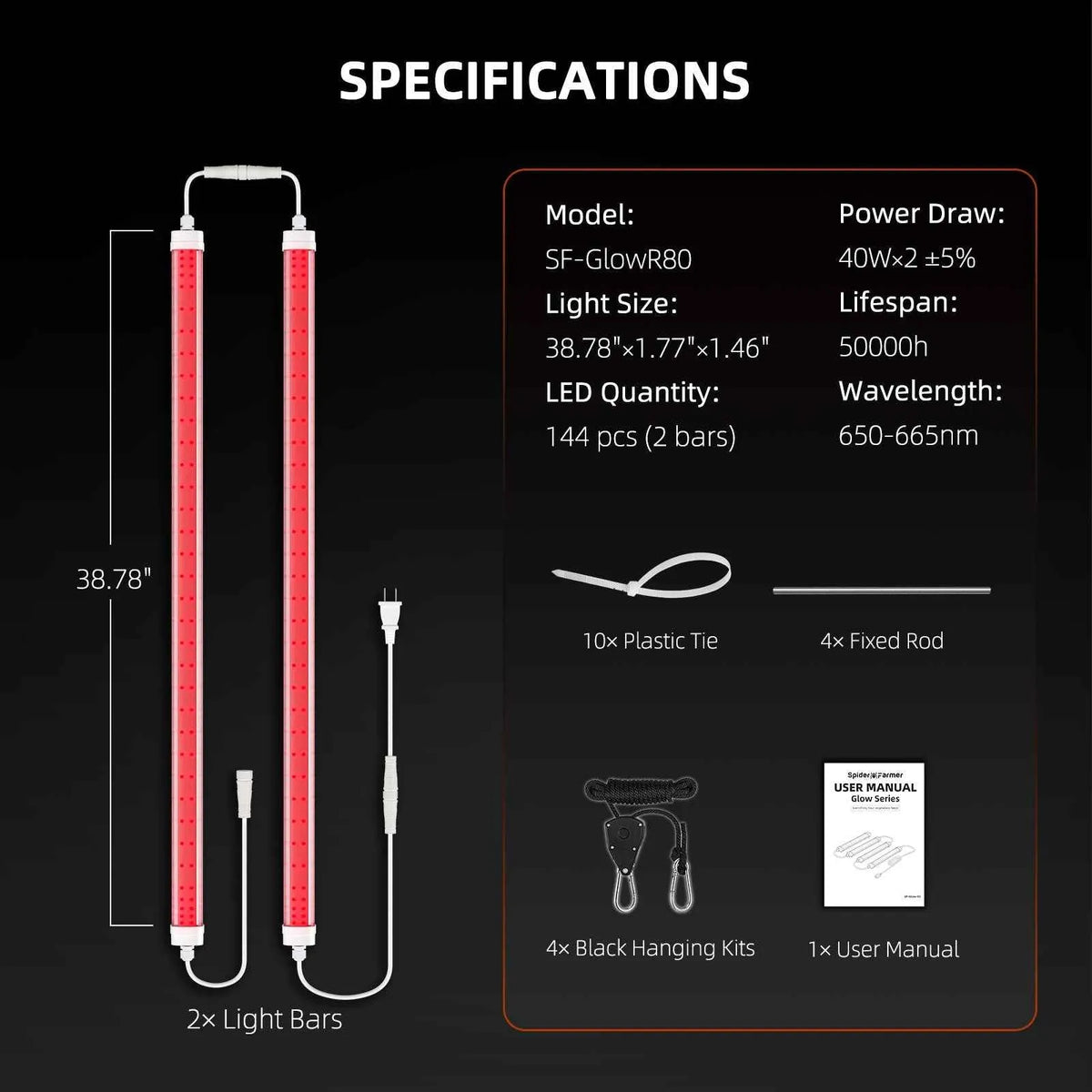 Spider Farmer GlowR80 Deep-Red LED Bars | 80W