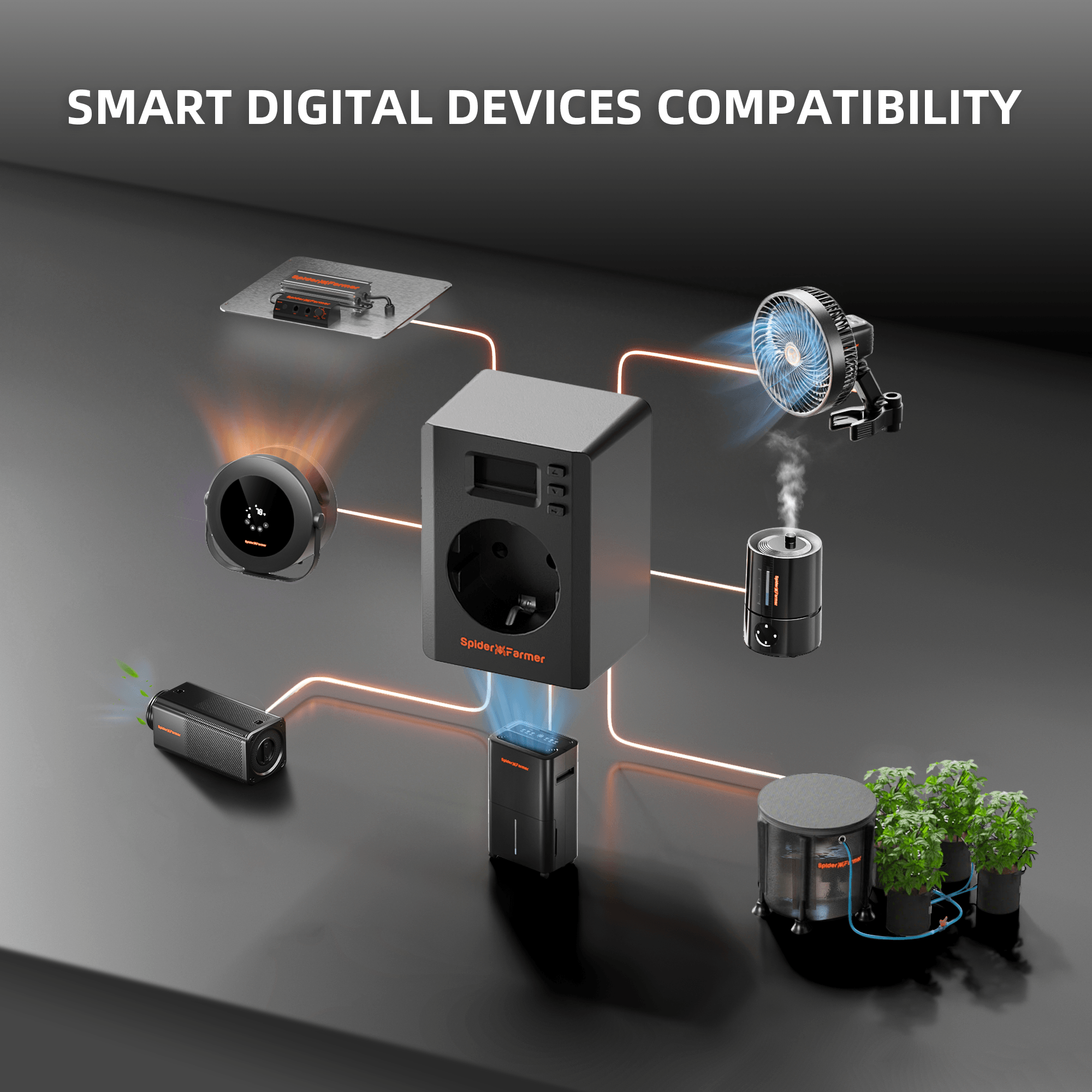 Spider Farmer S-Station smart plug in matte black with app and remote control via Wi-Fi or Bluetooth