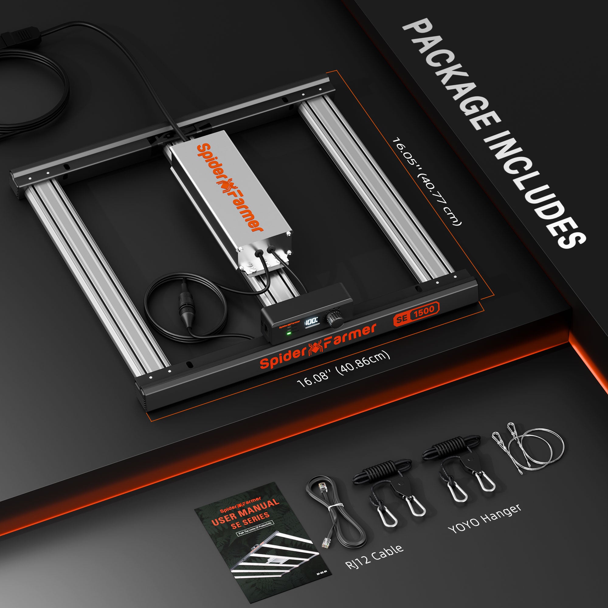 Lieferumfang der SE1500 inklusive Netzkabel und Aufhängung.