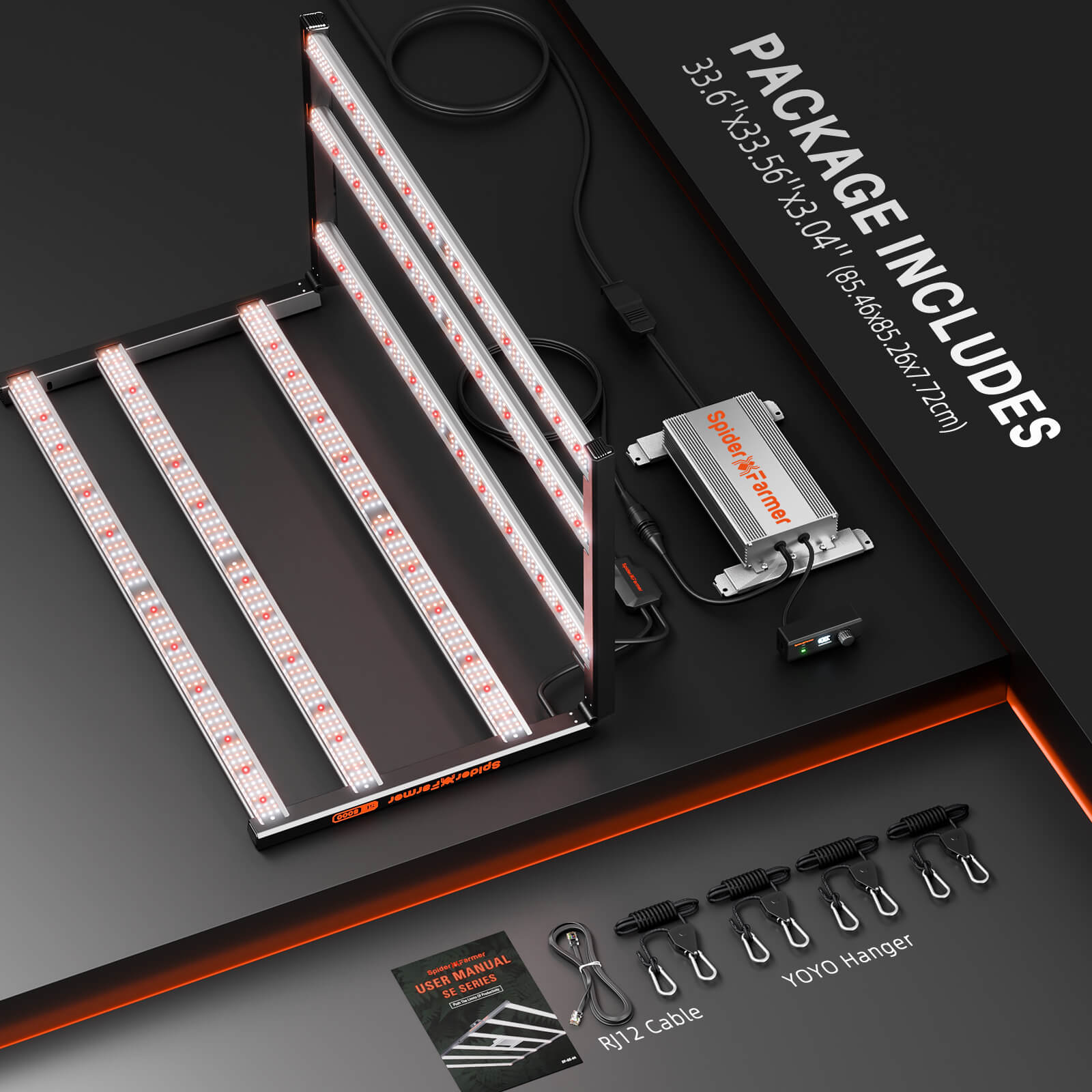 Vollständiger Lieferumfang der SE5000 480W inklusive Kabeln und Ratschen.