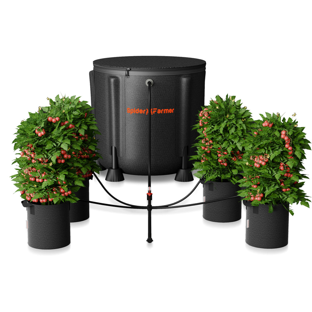 Spider Farmer Automatisches Tropfbewässerungssystem – Komplettset mit 50-Liter-Wassertank, 25W-Pumpe und 8 verstellbaren Tropfdüsen für die effiziente Indoor-Bewässerung.