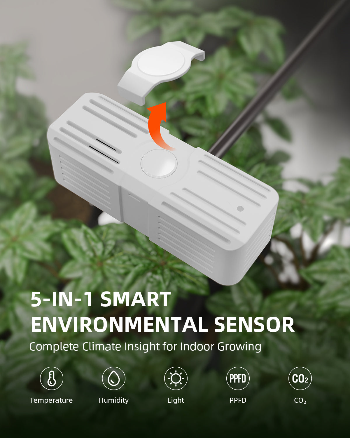 Integration des 5-in-1 Sensors am GGS Pro – Echtzeit-Tracking von CO2-Werten, Lichtintensität (PPFD) und Klimadaten für eine wissenschaftlich fundierte Wachstumsoptimierung.