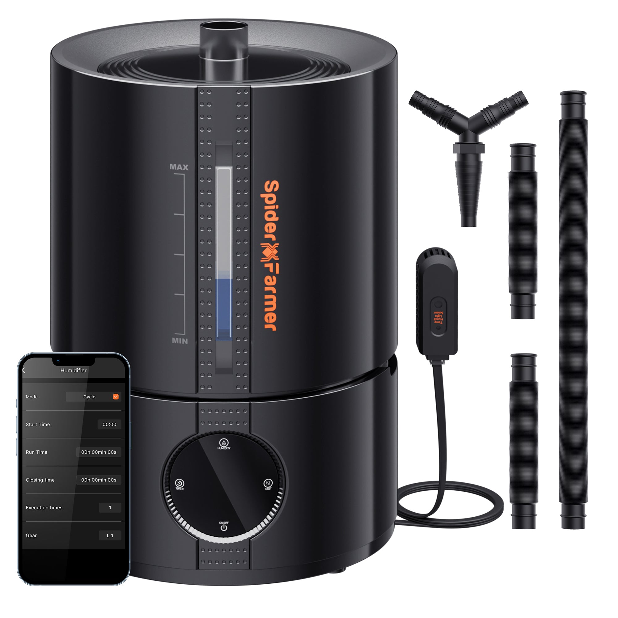 Spider Farmer 5L Smart Cool Mist Luftbefeuchter (2026) – Intelligentes Befeuchtungssystem mit App-Steuerung und ausziehbarem Schlauch für die präzise Klimakontrolle im Growzelt.