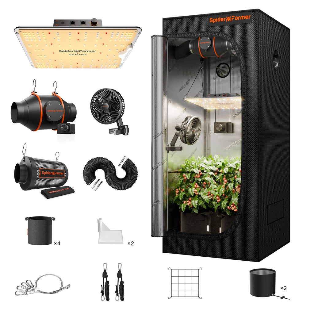 Spider Farmer SF1000 Growbox Komplettset 70x70x160cm Übersicht.