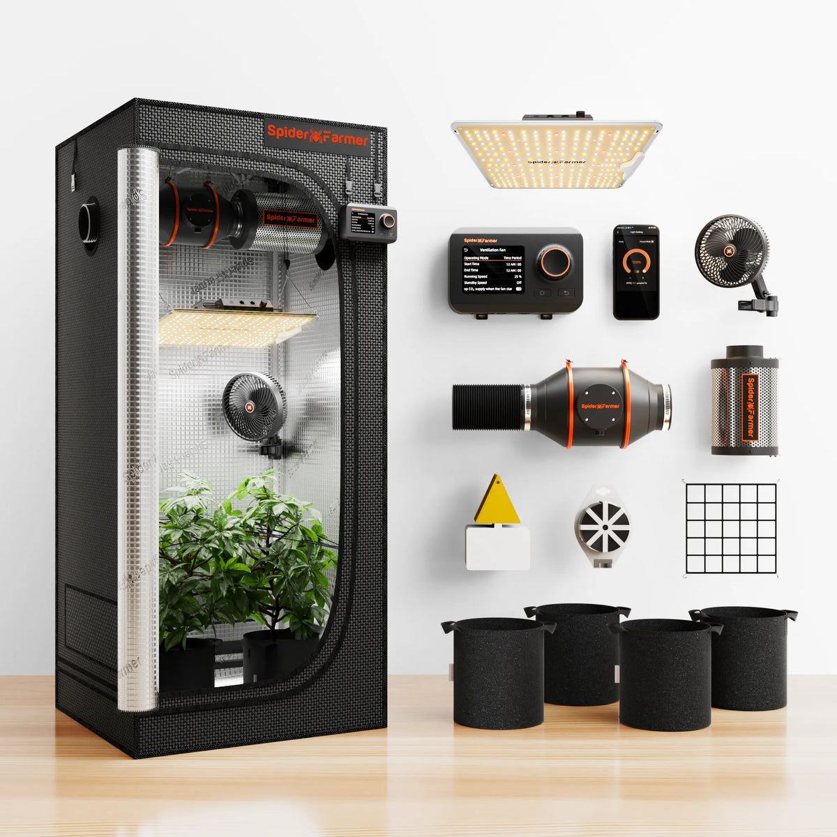 Spider Farmer SF1000 Smart Komplettset 70x70x160cm grow tent LED grow kit with app controller and full spectrum light
