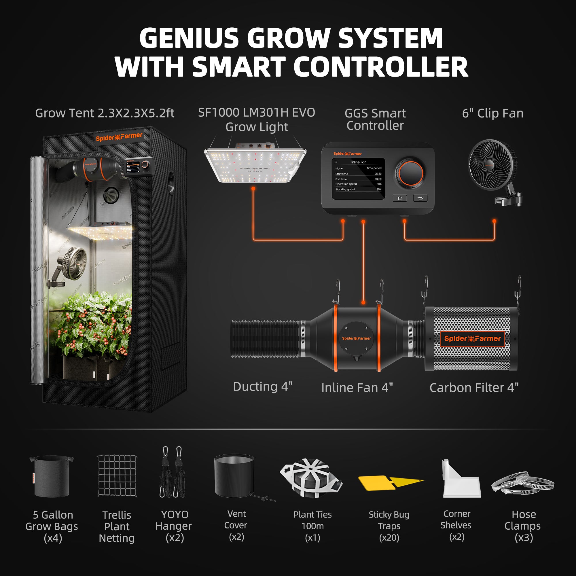 Spider Farmer SF1000 Smart Growbox Komplettset 70x70x160cm mit App-Steuerung.