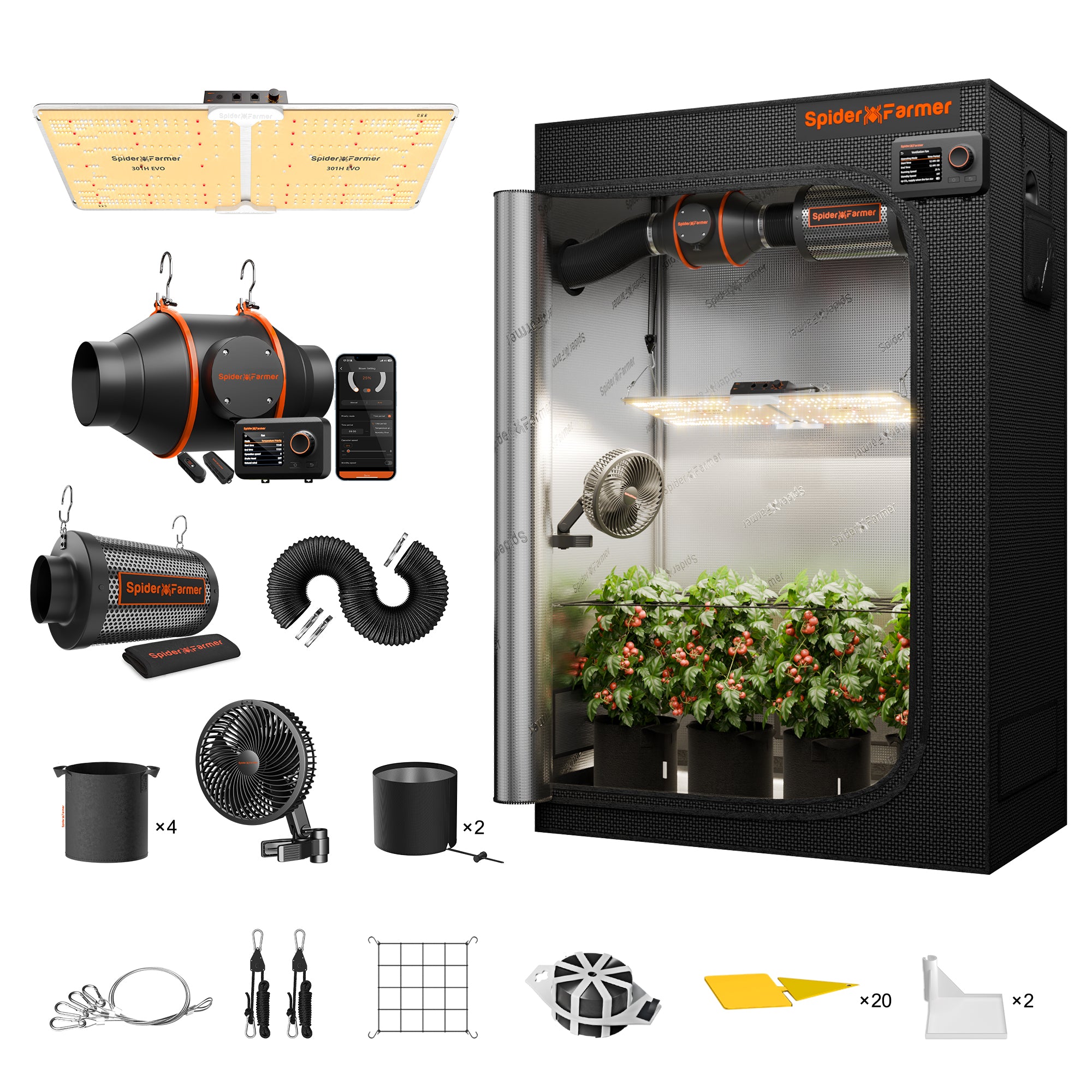 Spider Farmer SF2000-EVO Smart Complete Kit | 120x60x180cm Grow Tent