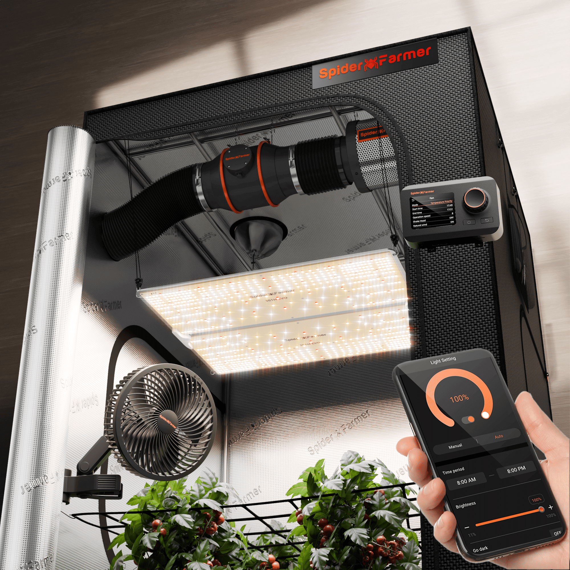 Spider Farmer SF4000 Smart Komplettset 120x120x200cm mit App-Steuerung Übersicht.