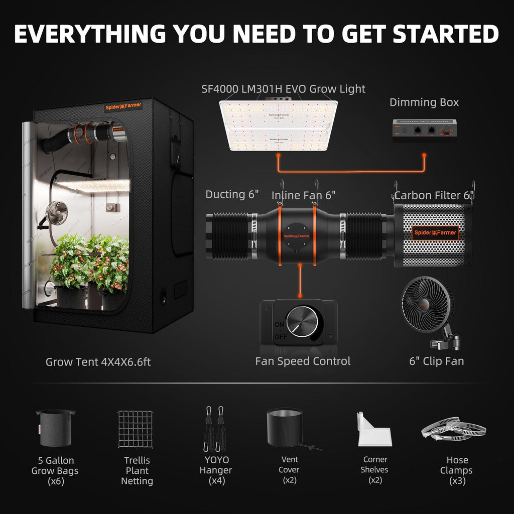 Vollständiges 450W Indoor-Anbausystem inklusive SF4000 EVO LED und 6-Zoll Abluft.