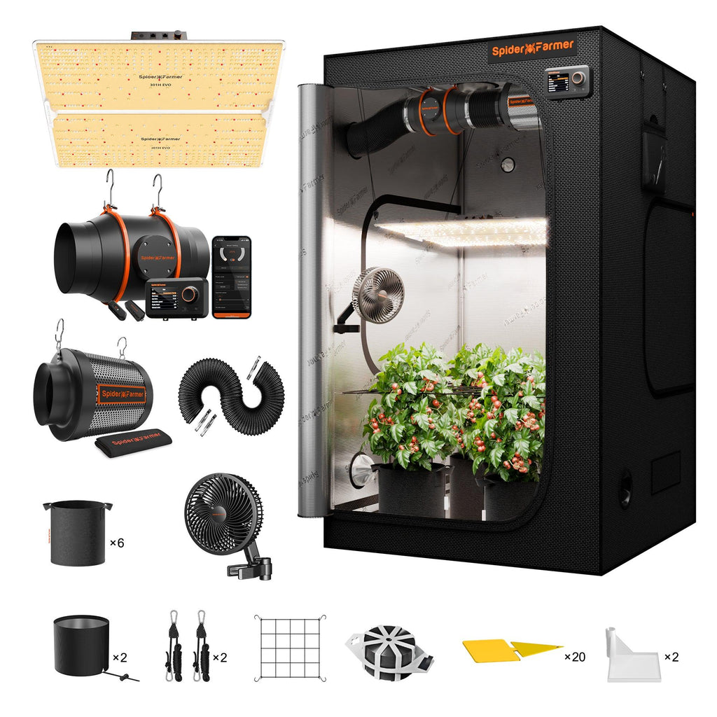 Spider Farmer SF4000-EVO smart grow tent set with 450w LED lighting and ventilation system for optimal plant growth
