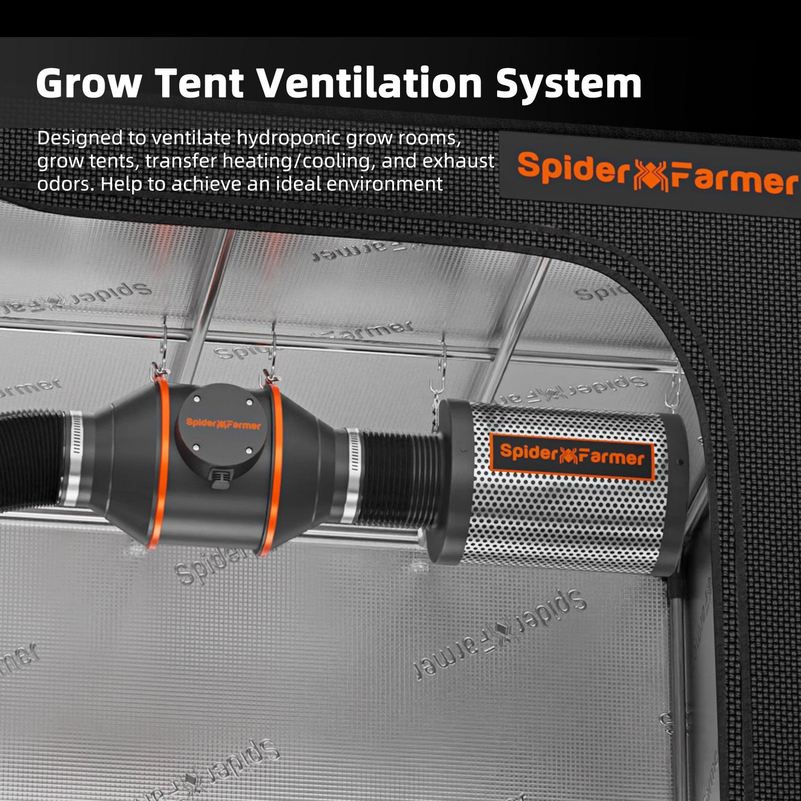 Spider Farmer 100mm Komplett-Abluftset – 348 m³/h + GGS Controller & AKF - Eacygrow