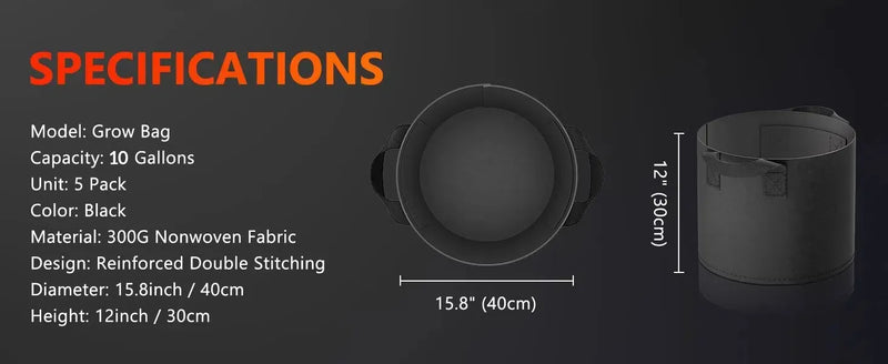 Spider Farmer Stofftöpfe 5-Pack | 40L