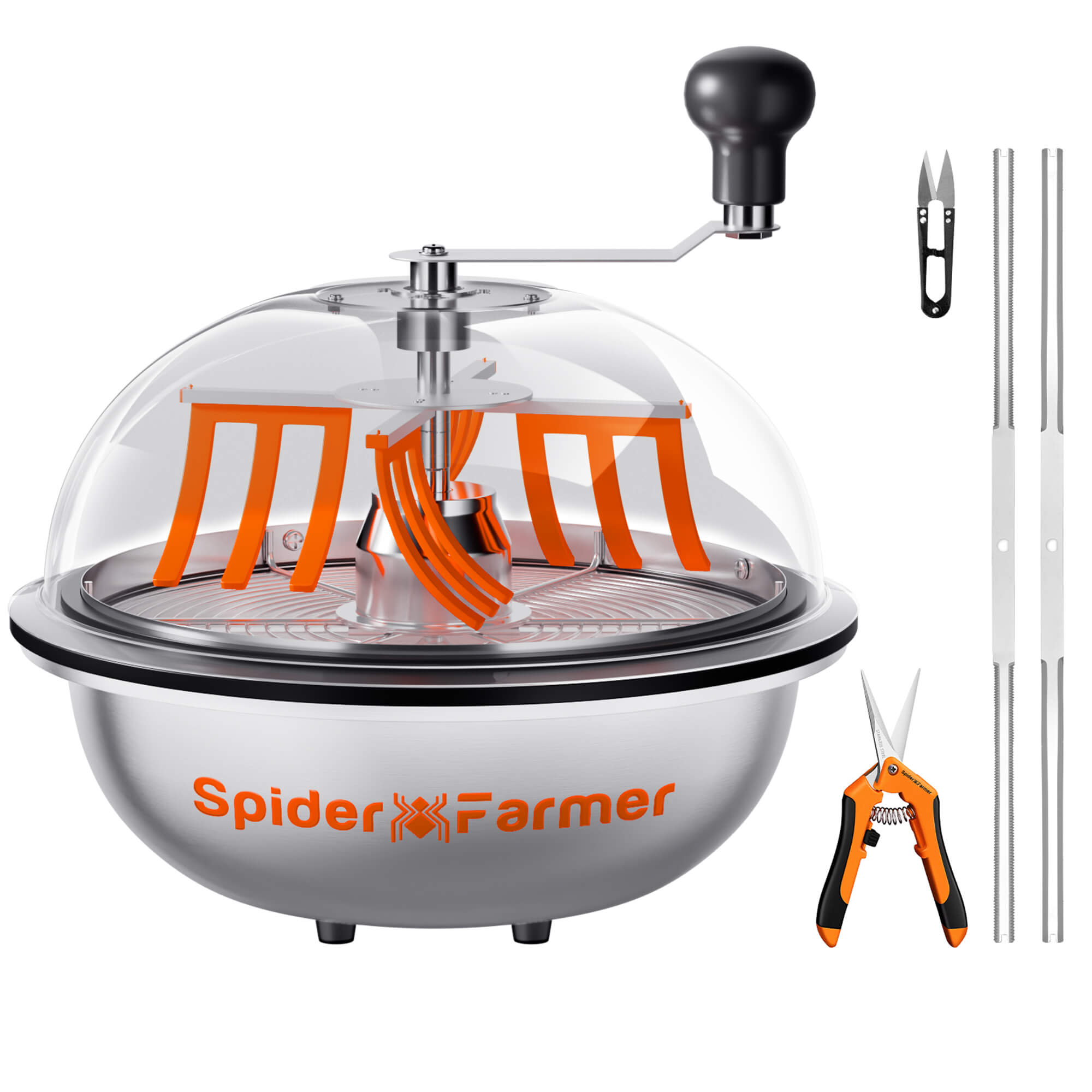Spider Farmer 13 Zoll Bowl Trimmer mit transparenter Sichtkuppel in der Gesamtansicht.