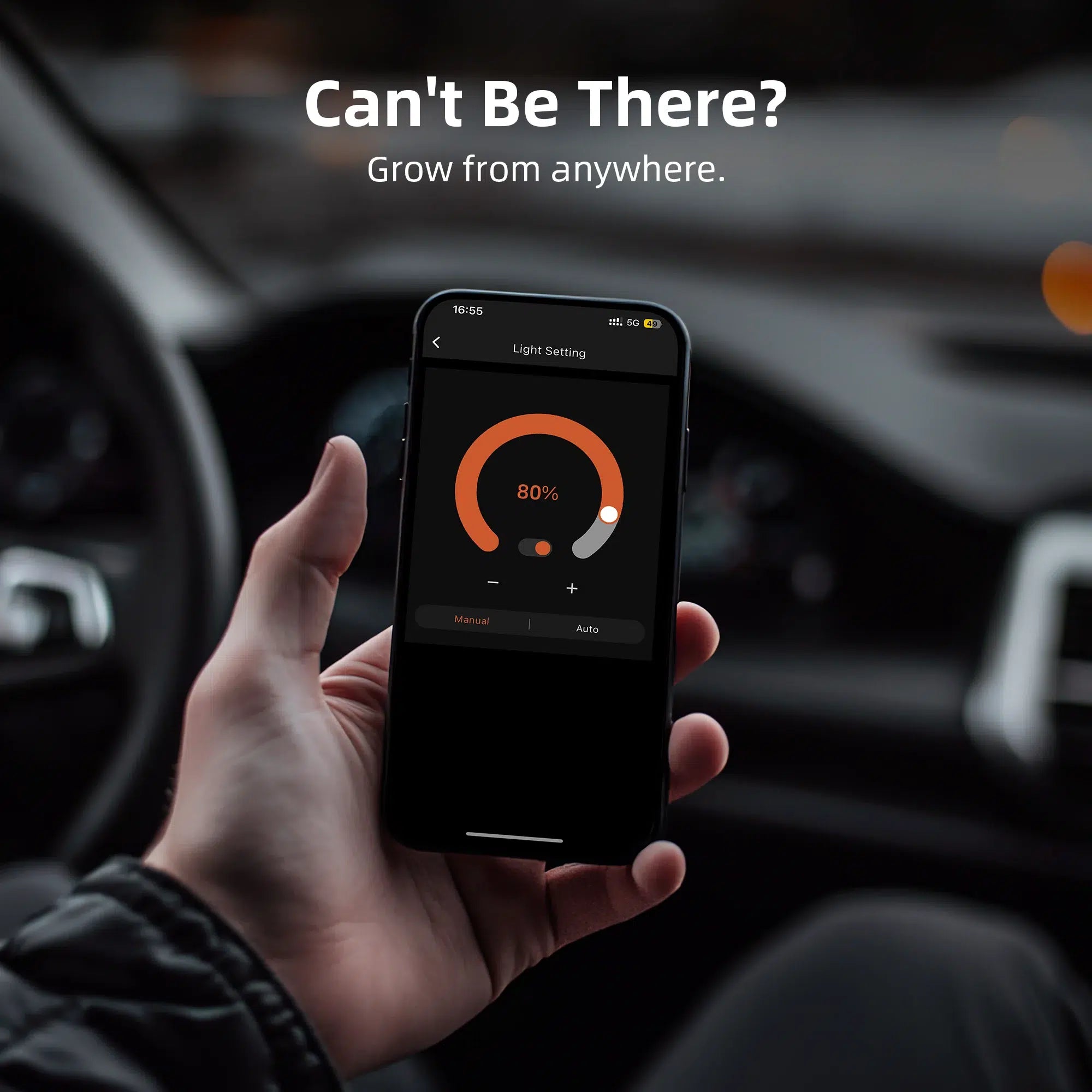 Spider Farmer App-Interface zur Fernsteuerung von Beleuchtung und Belüftung.