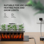 Seed Starter Trays auf einer Heizmatte platziert – Die ideale Kombination zur Optimierung der Bodentemperatur für anspruchsvolles Saatgut.