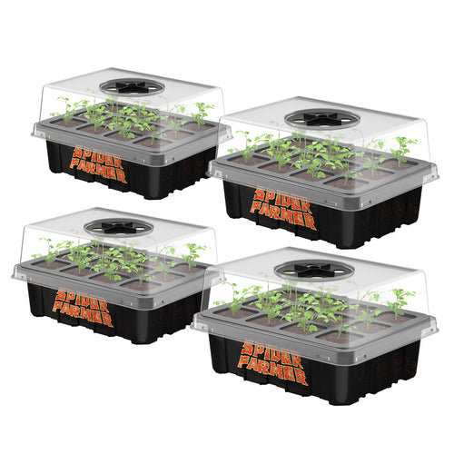 4er-Pack Seed Starter Trays mit transparenten Feuchtigkeitshauben – Komplettes Anzuchtset mit 48 Zellen für die kontrollierte Keimung von Sämlingen und Stecklingen.