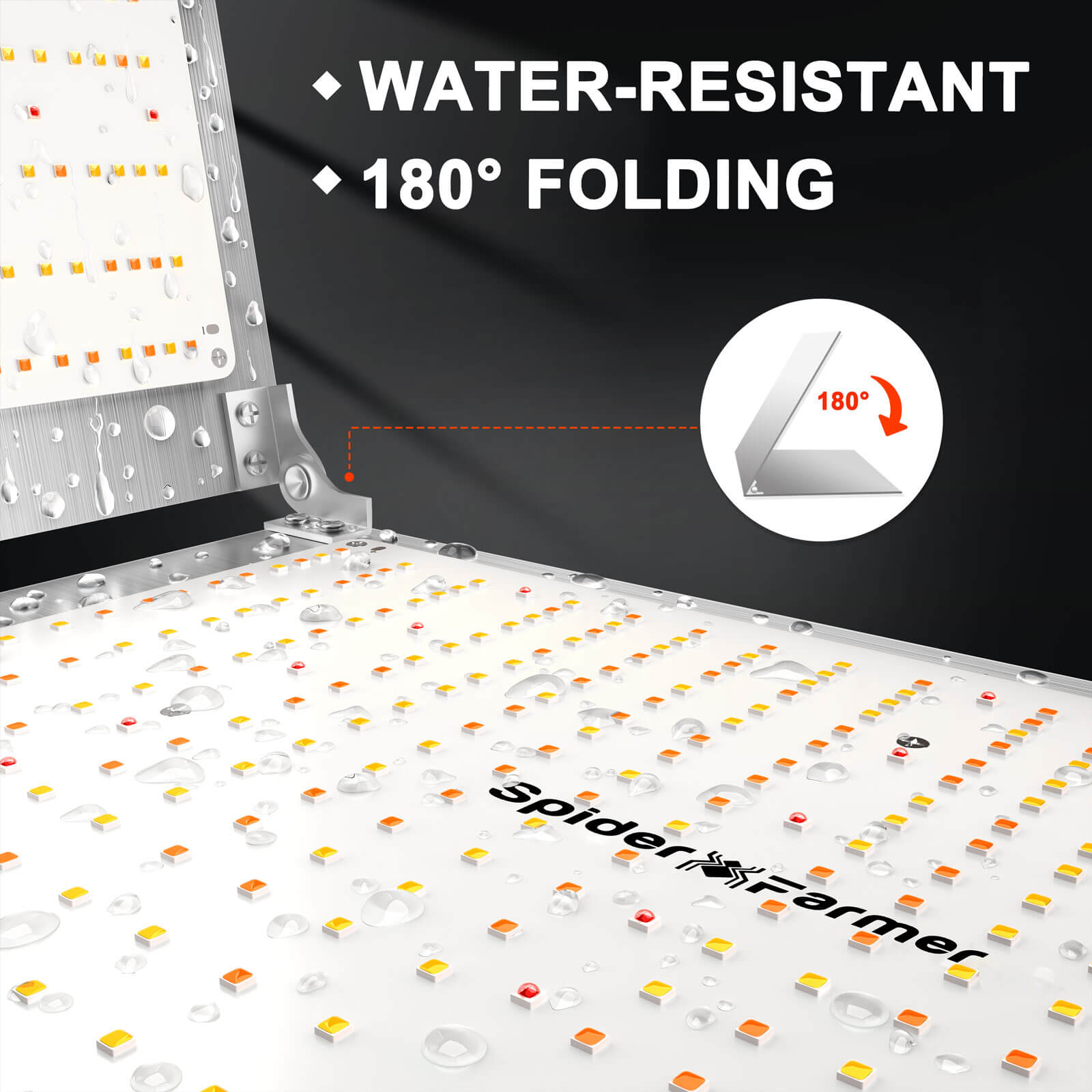 Detailansicht der Gelenke des faltbaren Rahmens der Spider Farmer SF7000.