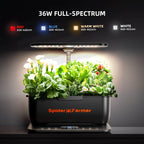 Hydroponic grow system by Spider Farmer in black with 36 W LED plant lamp and app and WLAN control
