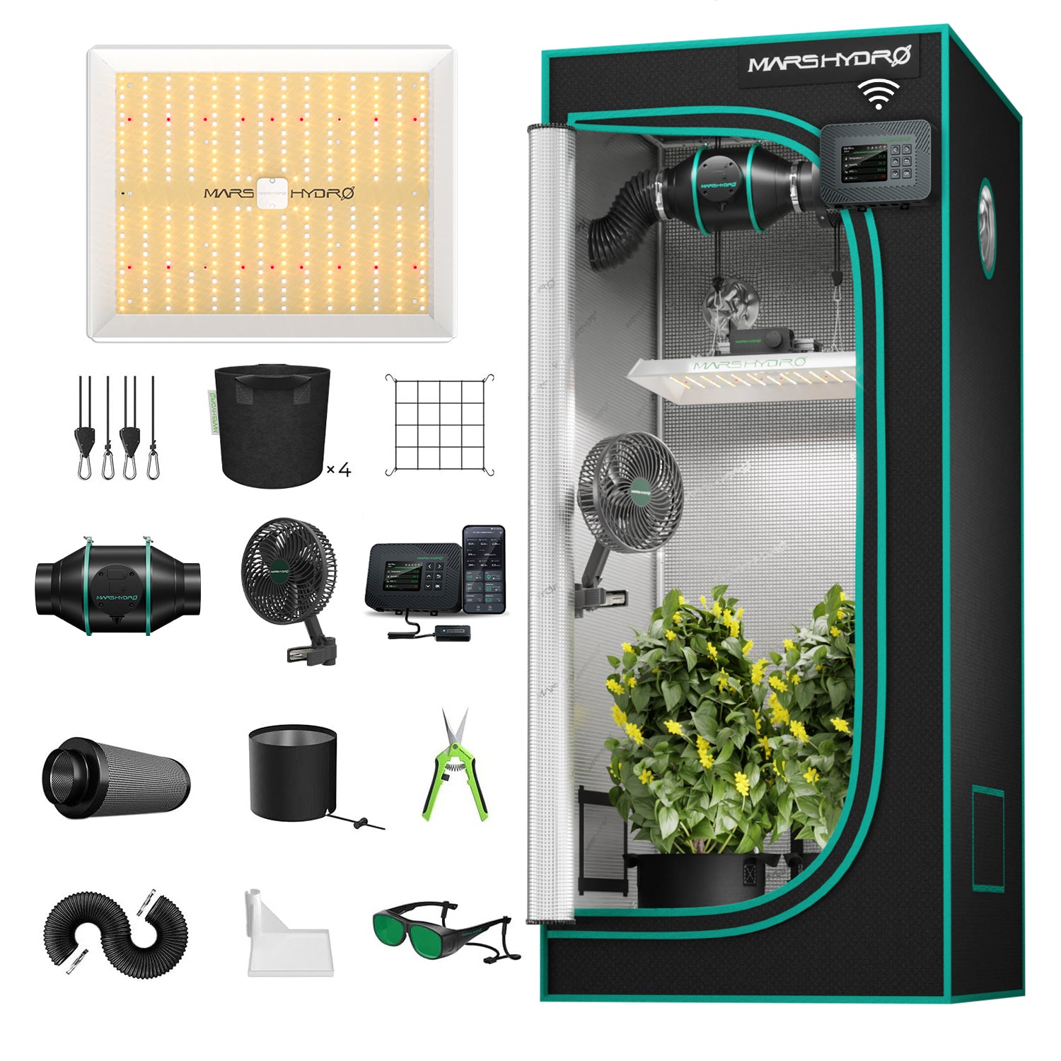 Mars Hydro TS 1000 Smart Controller Combo Set mit LED, Zelt und Steuerung.
