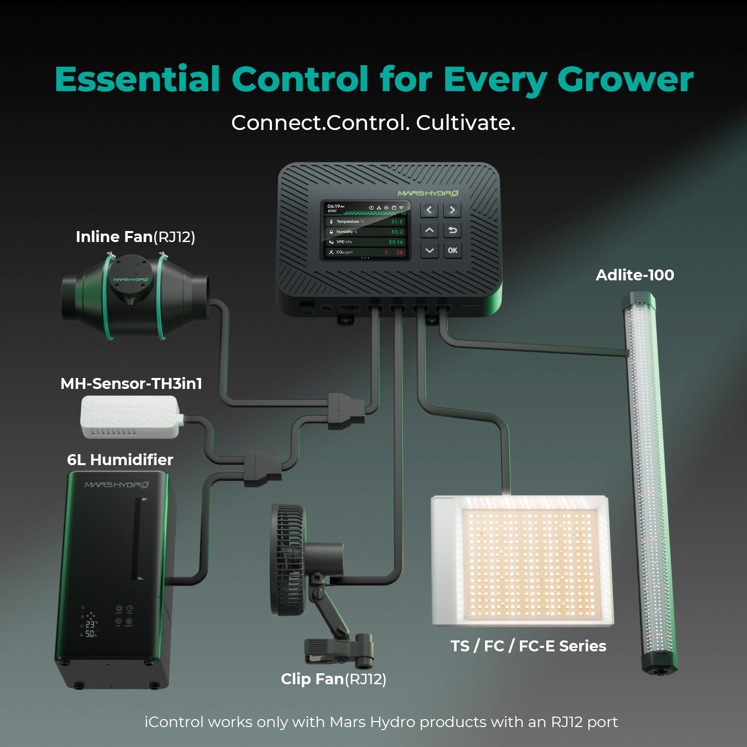 Mars Hydro TS-600 LED grow light in matte black with aluminum heat sink and fanless passive cooling system
