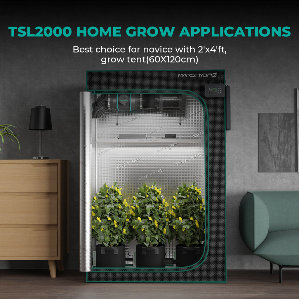 Mars Hydro TSL2000-B grow tent smart complete set with black 1680D Oxford fabric and dimmable full spectrum LED lights