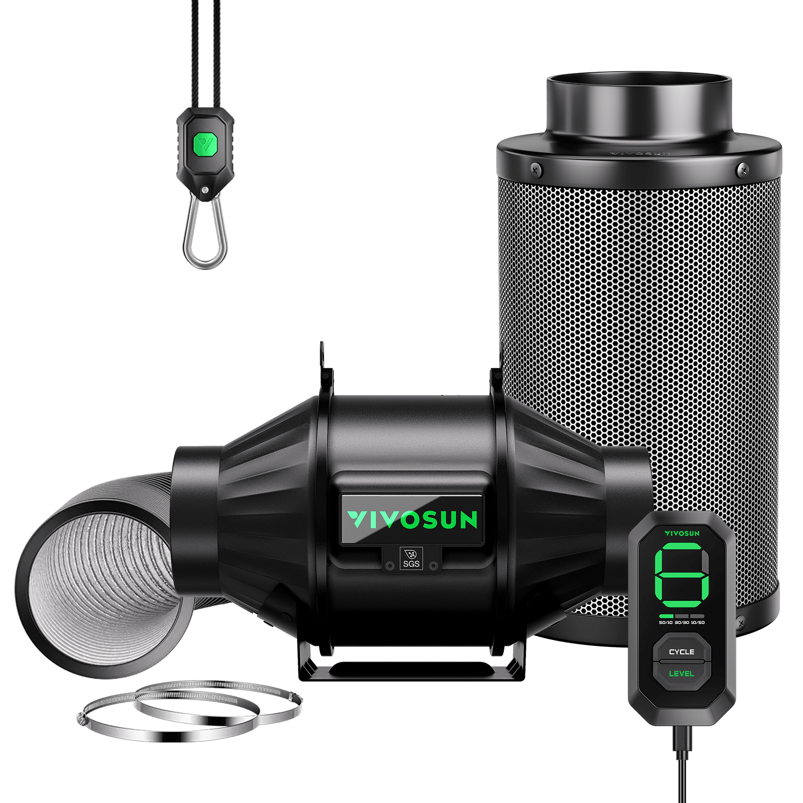Vivosun Abluftset T4 100mm - 357 m³/h + Controller - Eacygrow