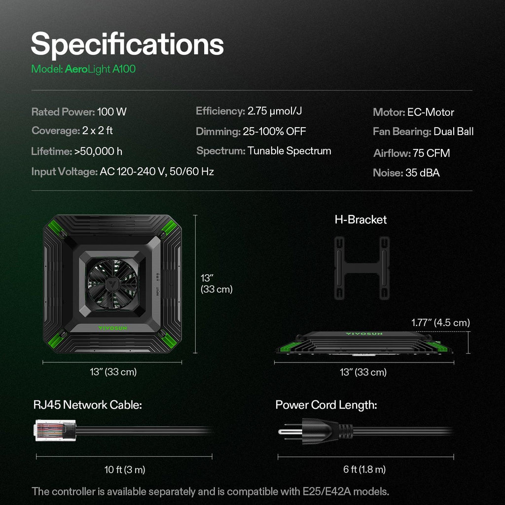 Vivosun AeroLight LED - Einstellbares Spektrum 100W - Eacygrow