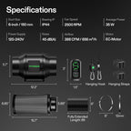 Vivosun G6 150mm Abluftset - 659 m³/h + Controller - Eacygrow