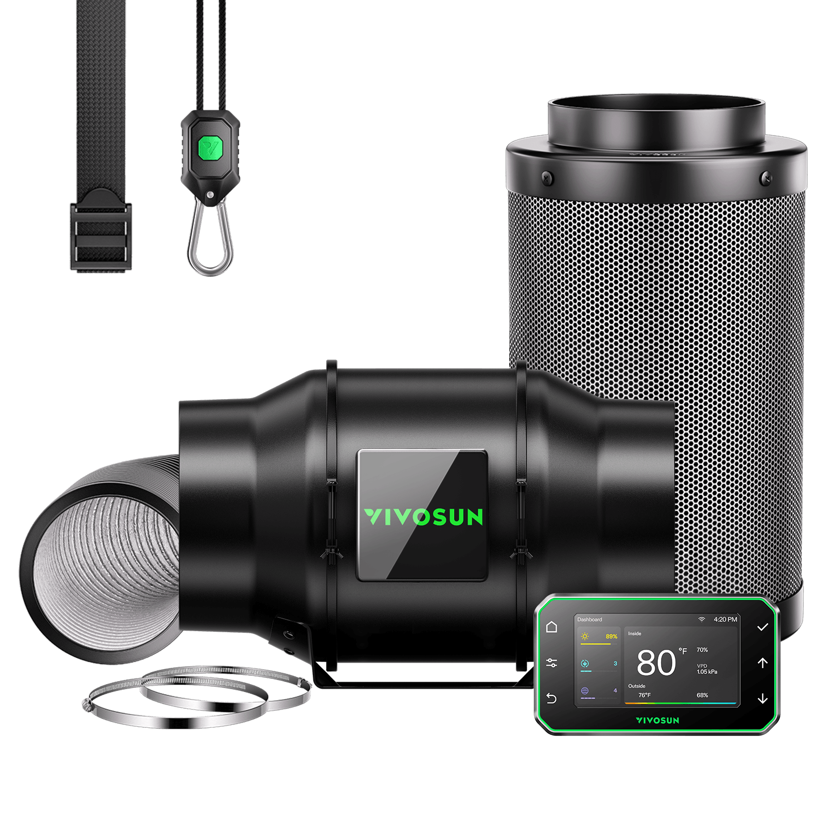 Vivosun G6 Pro 150mm Smart Abluftset - 659 m³/h + GrowHub - Eacygrow