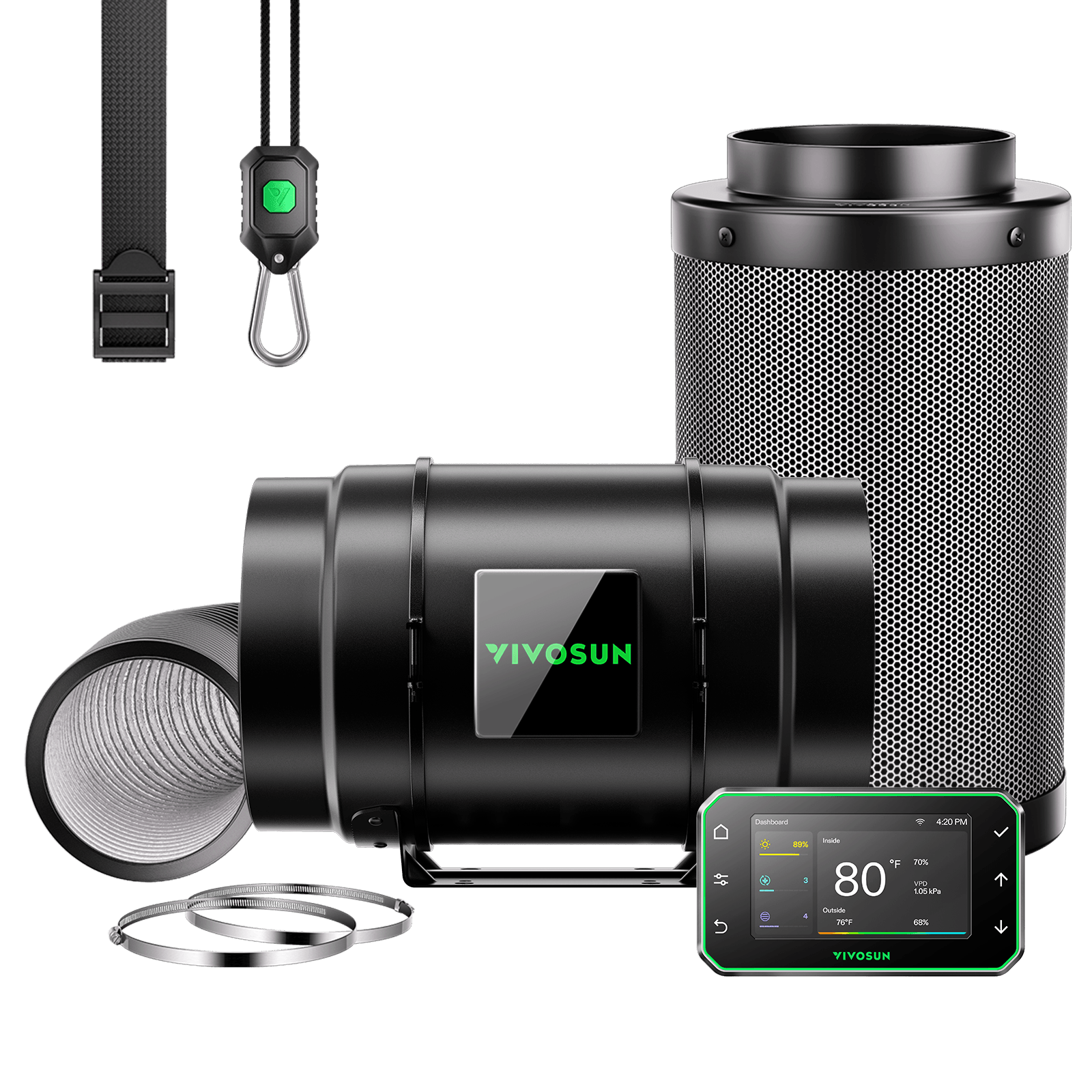 Vivosun Smart Abluftset G8 Pro 200mm - 1232 m³/h + GrowHub - Eacygrow