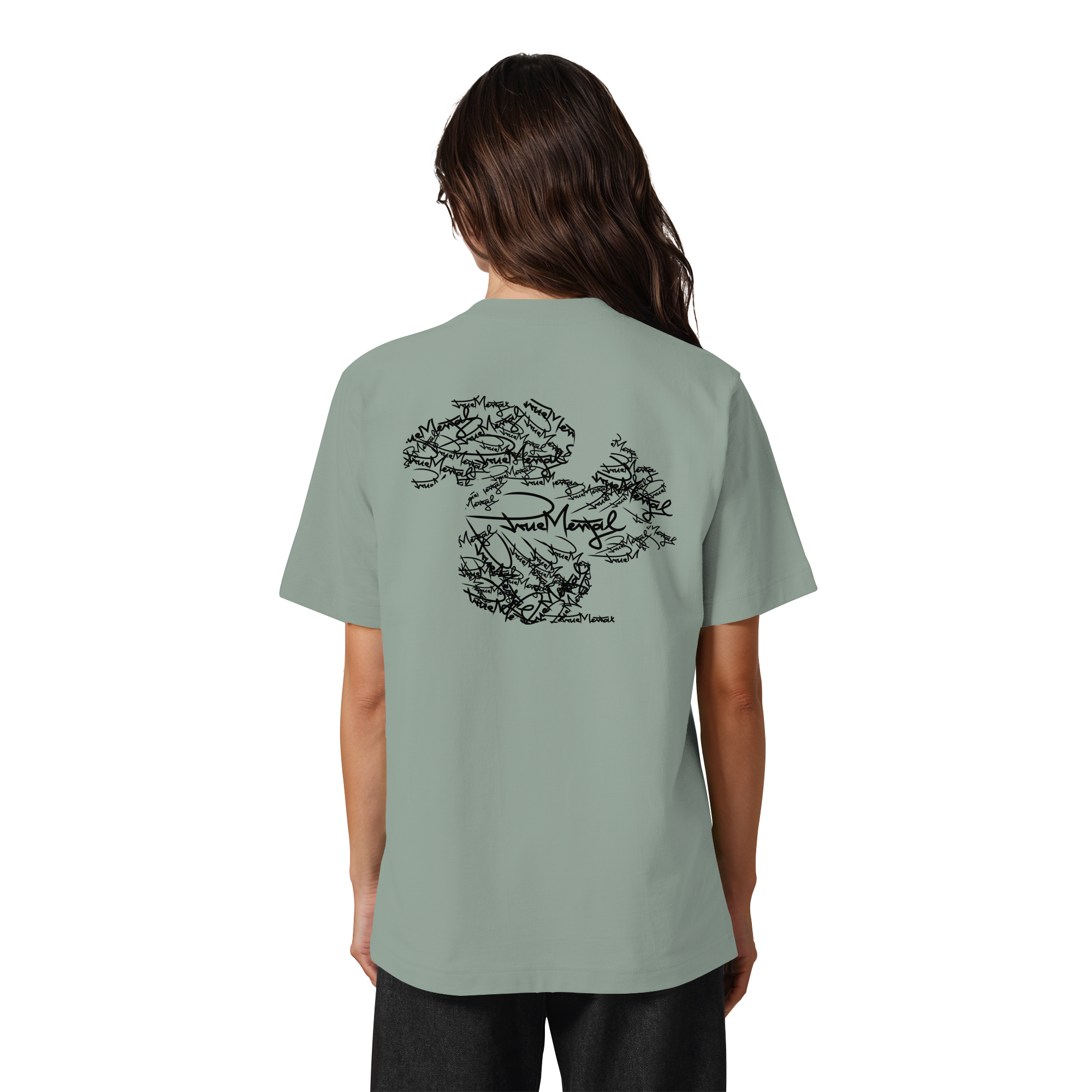 Das „Tagged Black“ Oversized Organic Shirt von Truemental – Ein schweres Bio-Baumwollshirt im Street-Art-Design, das urbane Kultur mit technischem Lifestyle verbindet und die authentische 420-Markenidentität von eacygrow unterstreicht.