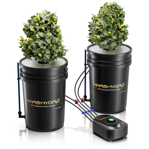 Mars Hydro 2-Eimer DWC Hydroponik-System (19 Liter) – Deep Water Culture Kit mit Luftpumpe und 8-Zoll-Körben für maximales Wurzelwachstum und hohe Erträge.