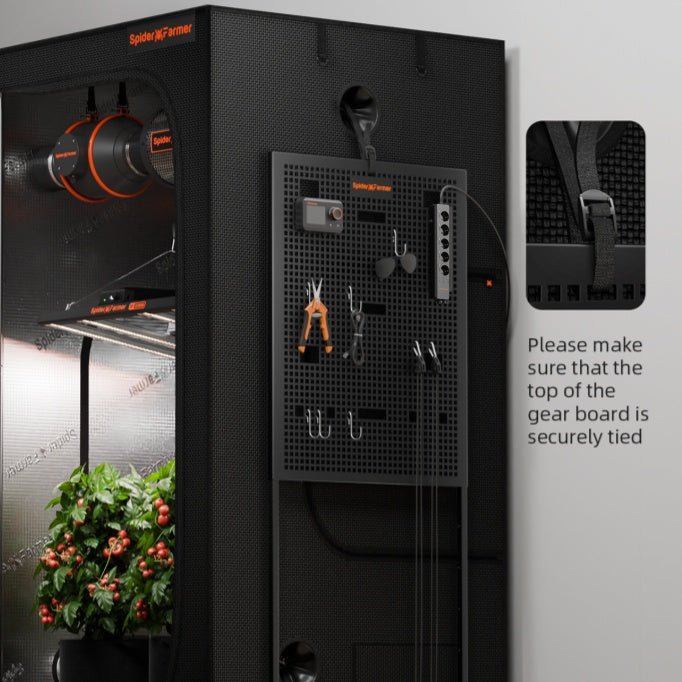 Spider Farmer gear board in sleek black with organized tools and accessories — designed for efficient indoor gardening.