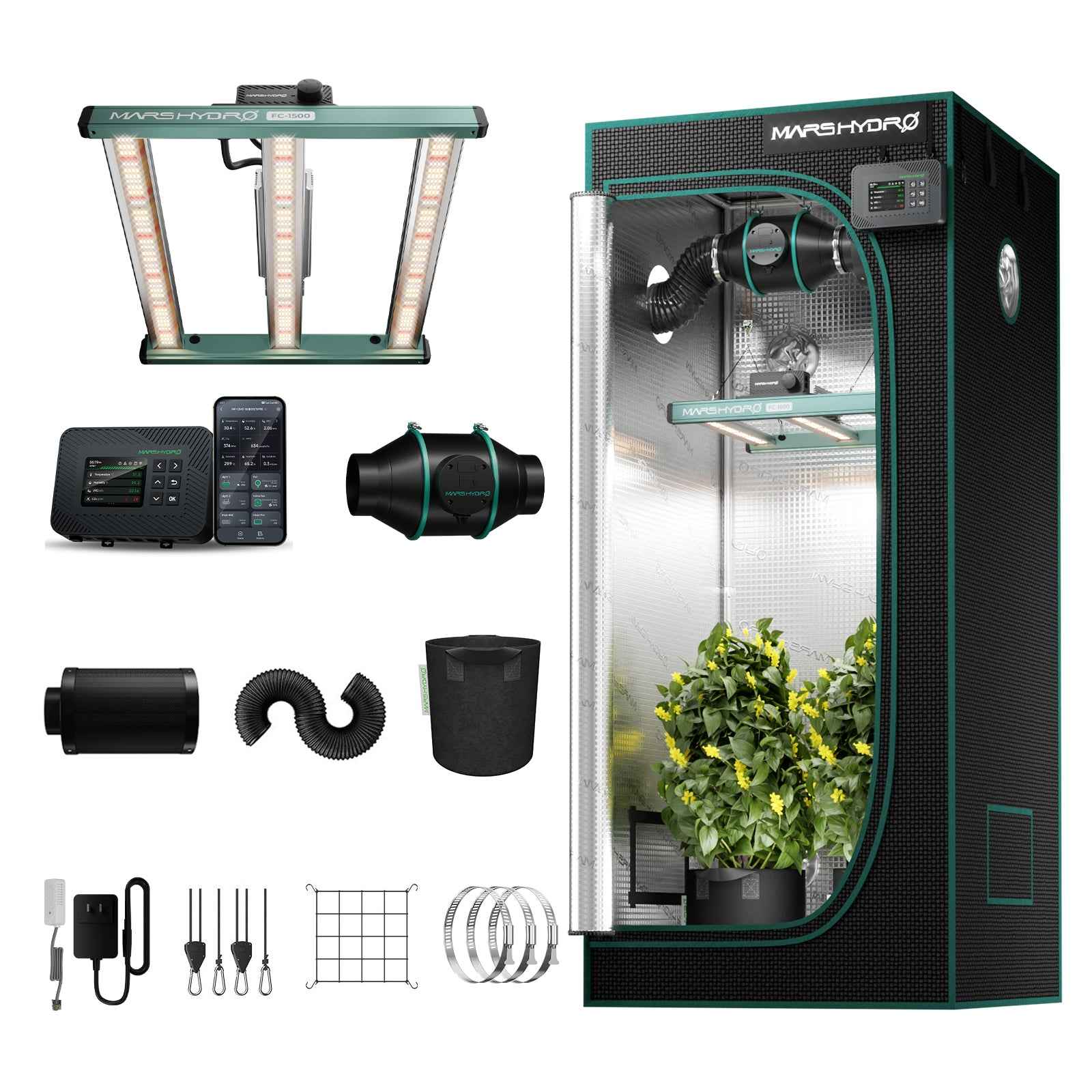Mars Hydro FC1500-B Smart Komplettset | 80x80x160cm Growzelt