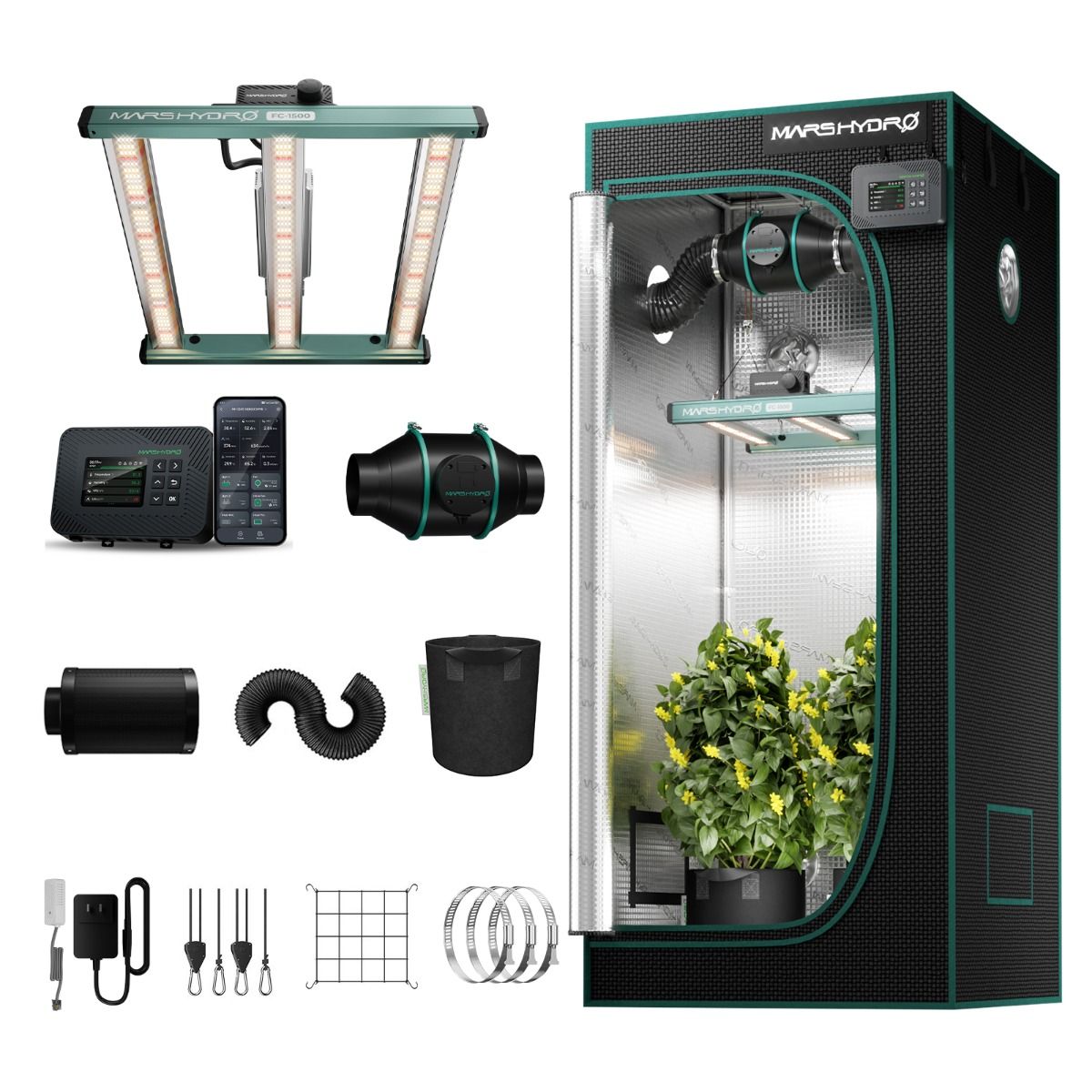 Mars Hydro FC1500 Smart Komplettset | 80x80x160cm Growzelt
