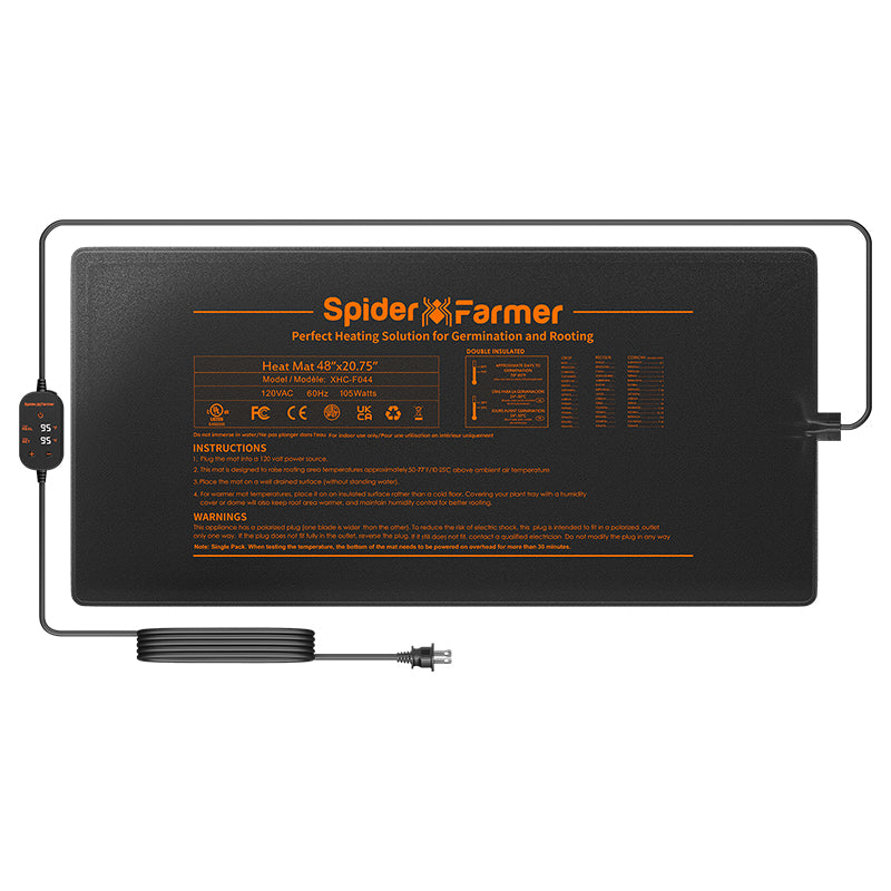 Spider Farmer 25 x 52 cm Heizmatte für Sämlinge mit digitalem Thermostat – Kompakte Wärmematte zur präzisen Temperaturkontrolle für Stecklinge und Jungpflanzen.