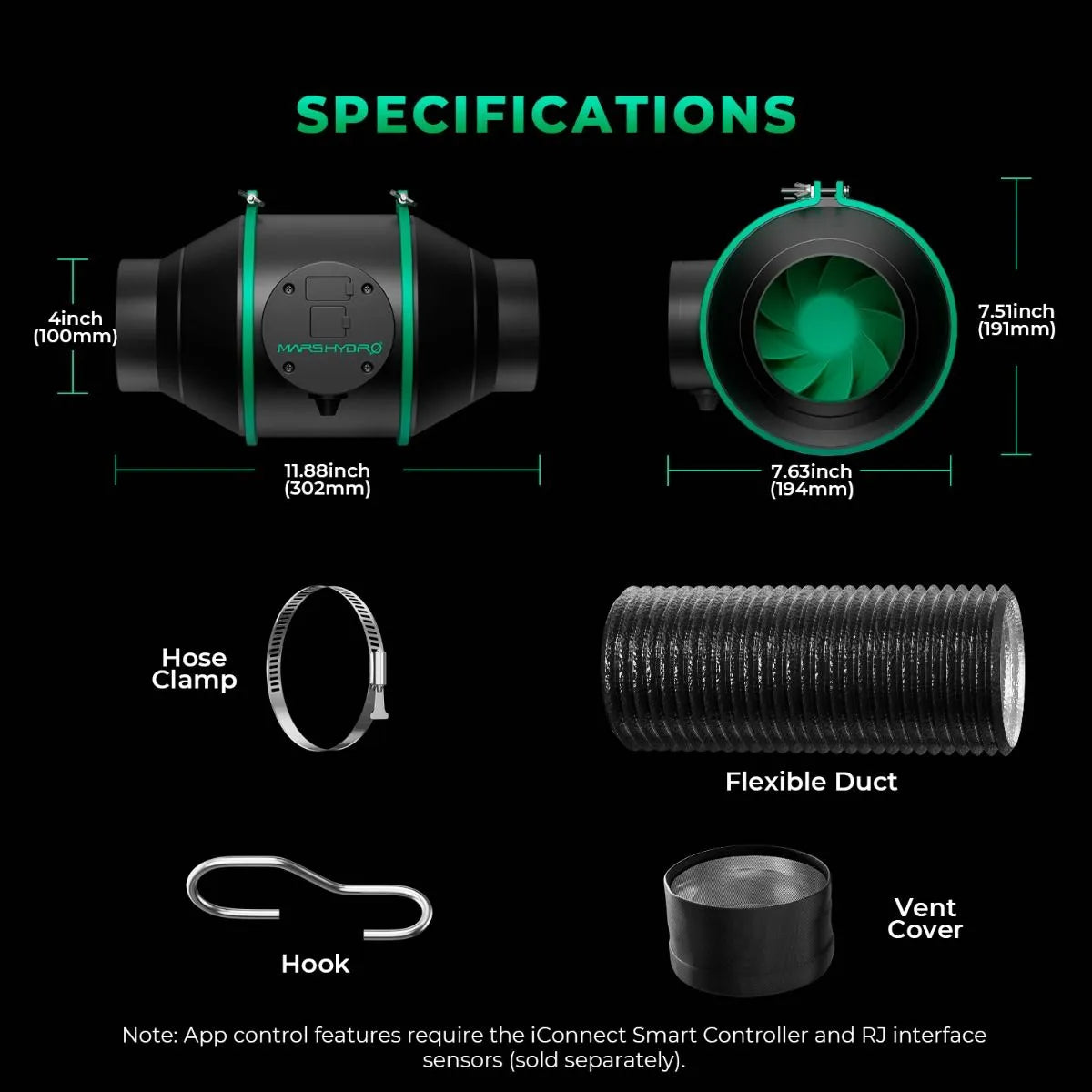 Mars Hydro FC1500 Komplettset grow tent LED grow lamp with aluminium housing, hose clamp, flexible duct