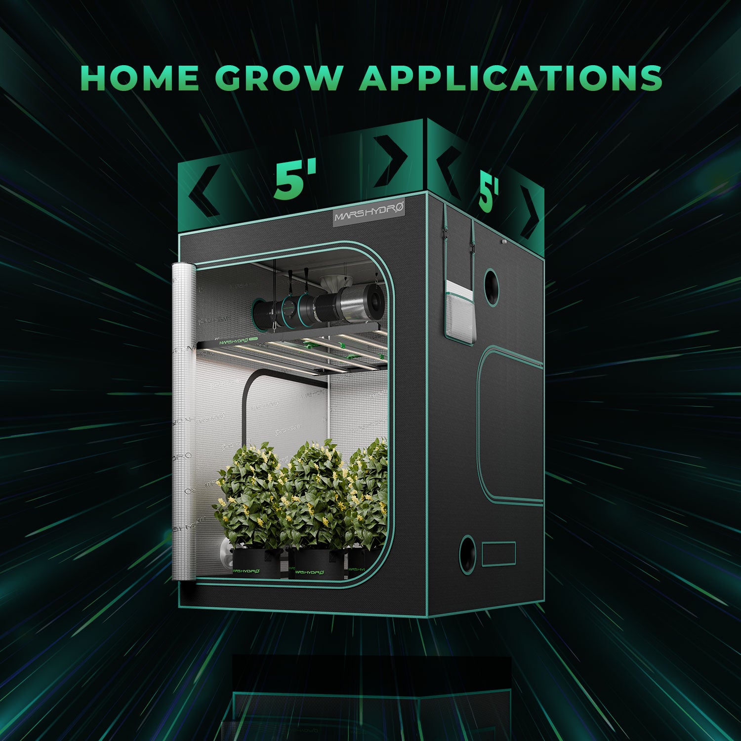 Großflächiges Multi-Bar Design der Mars Hydro FC-E8000 für 150x150 cm