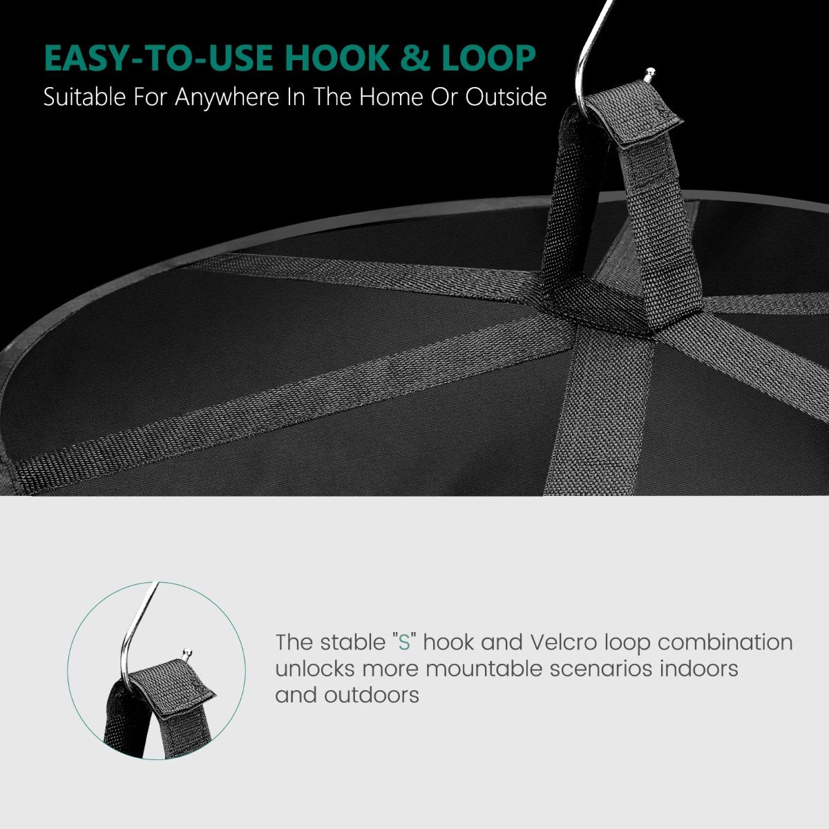 Montage des Trockennetzes im 100x100 cm Grow-Zelt mittels S-Haken und Klettband.