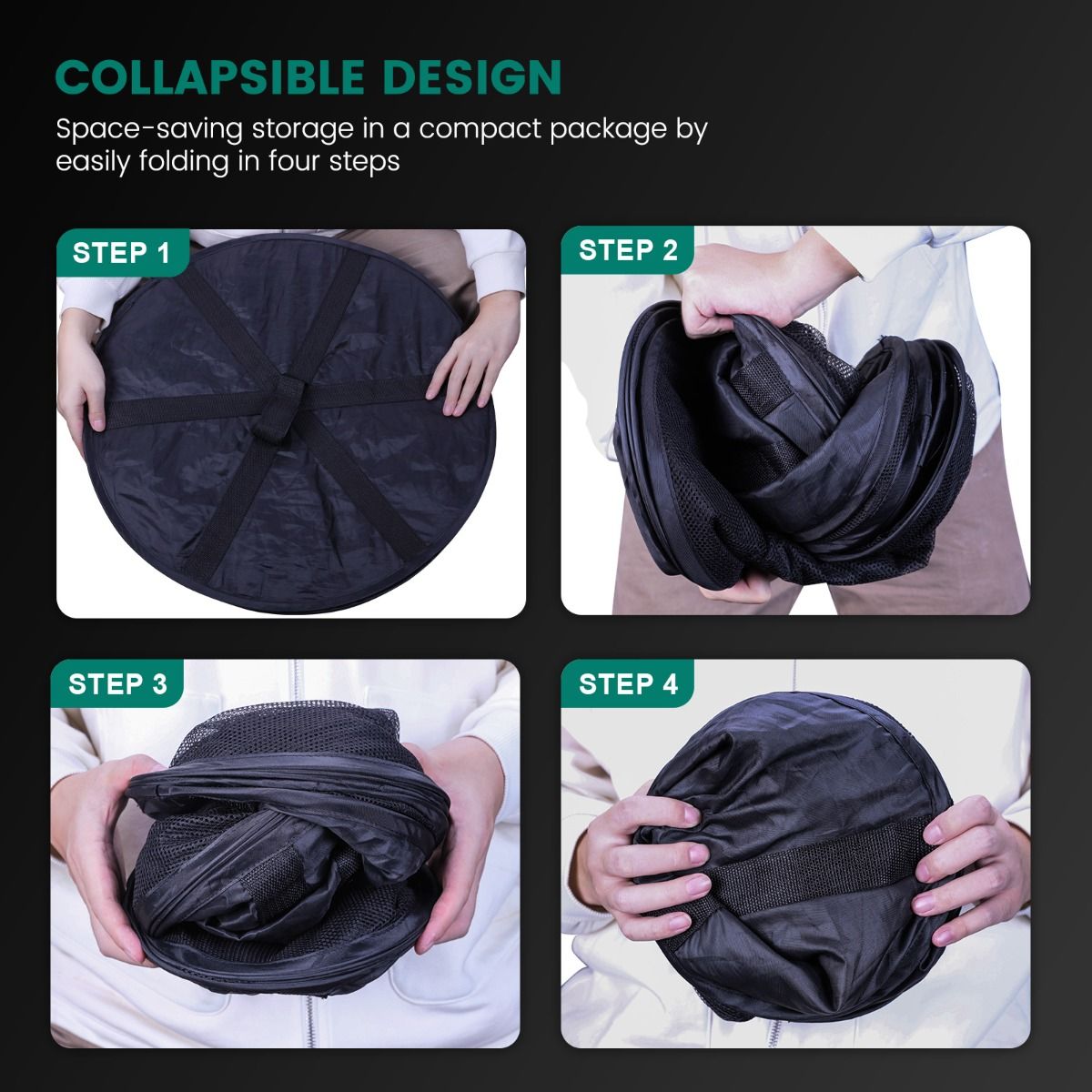 Kompakt zusammengefaltetes Kräutertrockennetz für eine platzsparende Aufbewahrung.