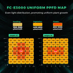 PPFD-Verteilungsgrafik der Mars Hydro FC-E 3000 auf 100x100 cm Fläche
