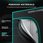 Mars Hydro grow tent smart kit with reflective mylar lining, 1680D Oxford outer fabric and waterproof PE material