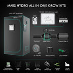 Mars Hydro TS 1000 Komplett-Set Übersicht mit 150W LED und 80x80cm Zelt.