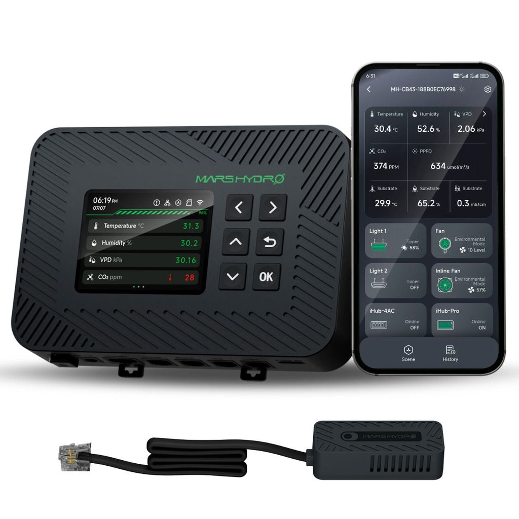 Mars Hydro iControl Smart Grow Room Controller – WLAN-Zentrale zur vollständigen Automatisierung von Licht, Temperatur, Luftfeuchtigkeit und VPD per App-Steuerung.