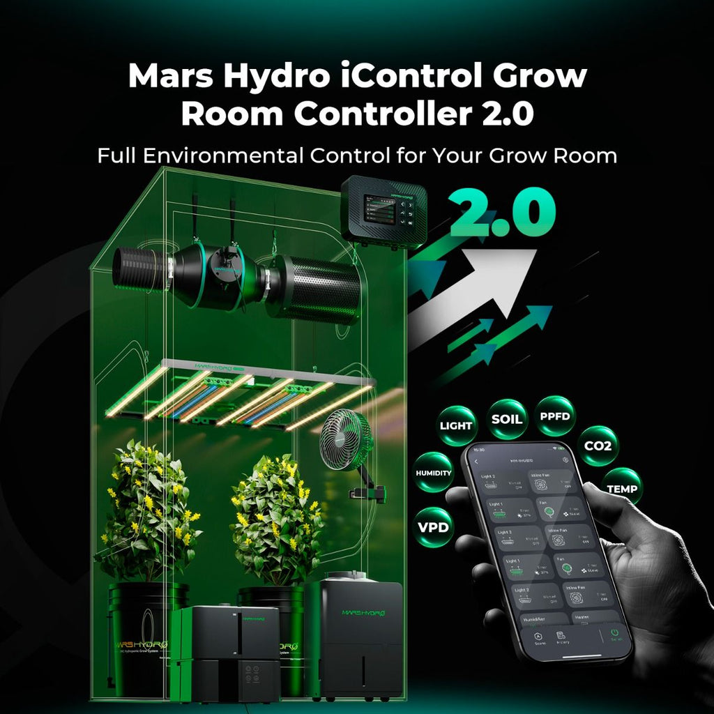 Erweiterbare Sensor-Integration für Mars Hydro iControl – Kompatibel mit CO2-, PPFD- und Bodensensoren für eine datengestützte Optimierung auf Profi-Niveau.