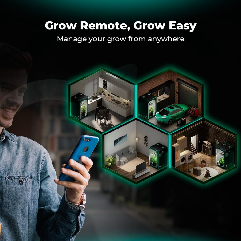 Weltweite Fernsteuerung des Growrooms via Mars Hydro App – Überwachung und Anpassung aller Klimaparameter in Echtzeit, egal ob von zu Hause oder unterwegs.