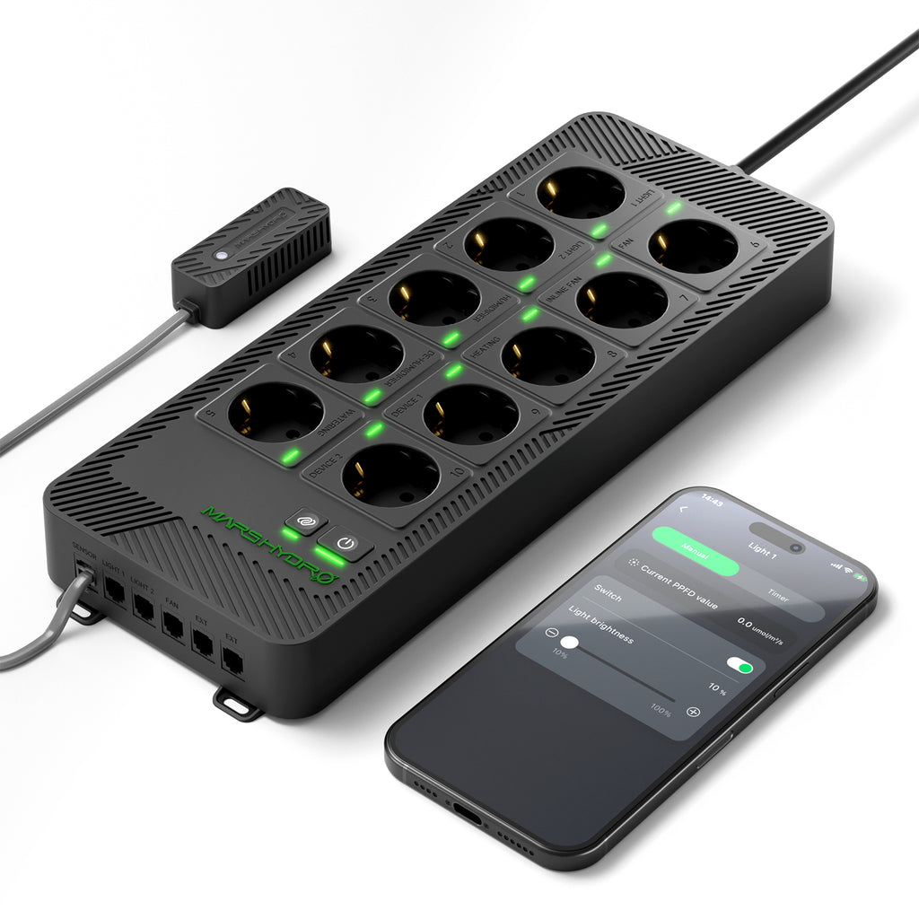 Mars Hydro iHub Pro Smart Grow Room Hub – All-in-One Steuerung mit 10 intelligenten Steckdosen für die vollständige WiFi-Automatisierung von Licht, Klima und Bewässerung