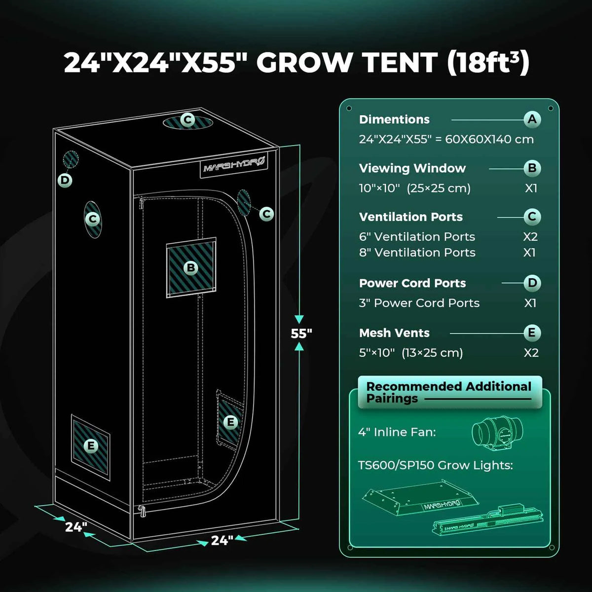 Mars Hydro TS600 Komplettset | 60x60x140cm Growzelt