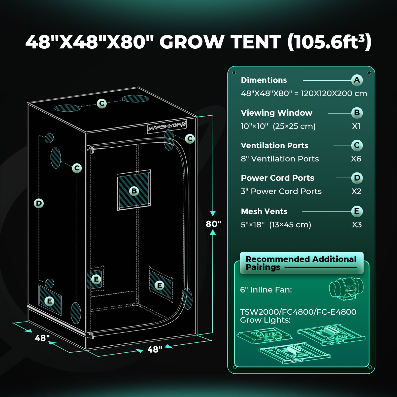 Mars Hydro TSW2000 Complete Set | 120x120x200cm Grow Tent