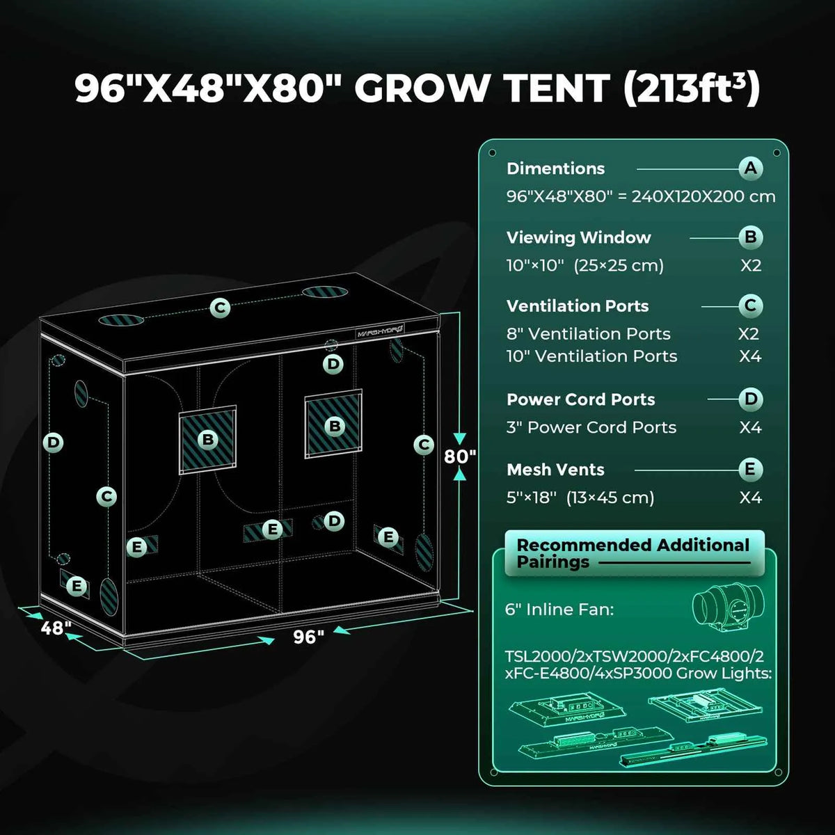 Mars Hydro 240x120x200cm Growzelt | 1680D Oxford